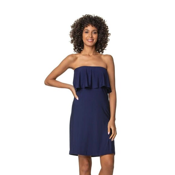 New HELEN JON Kimberly Bandeau Cover-Up Dress Size Medium Blue Resort Cruise - Picture 1 of 14